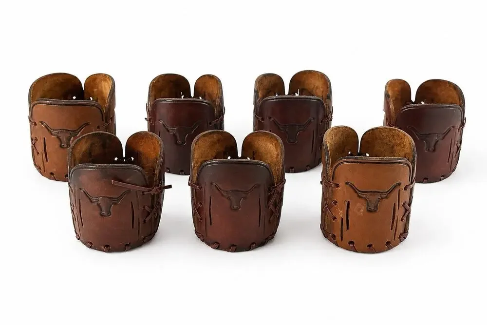 Set of 7 Handmade Leather Longhorn Beer Bottle Holders Western Cowboy Sleeves